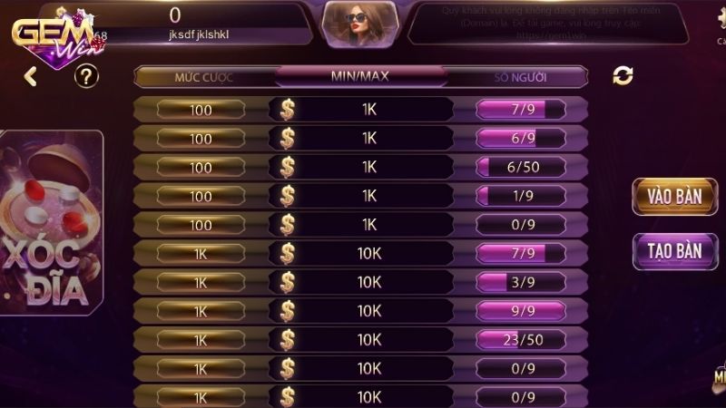 Các loại cược trong xóc đĩa gemwin