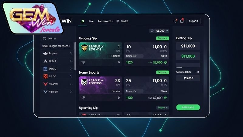 Đặc điểm giao diện đặt cược esports rõ ràng Gemwin